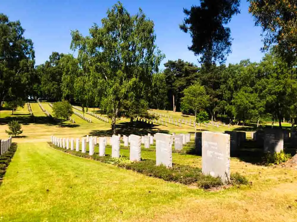 row of graves at the cannock chase german cemetery