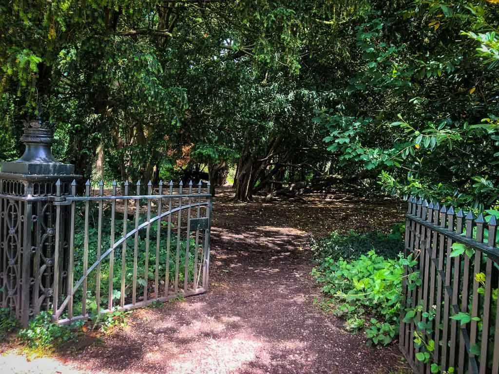metal gates leading to woods near essex bridge