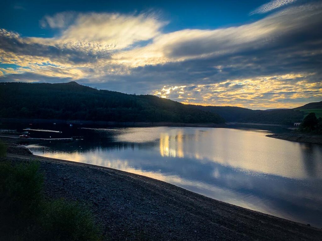 dusk setting at ladybower reservoir